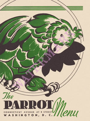 The Parrot, Washington, D.C. 1940s Menu Art