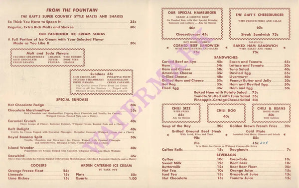 The Raft, Balboa Island 1950s Menu