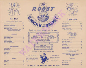 The Roost, Atlantic City 1946/7 Menu