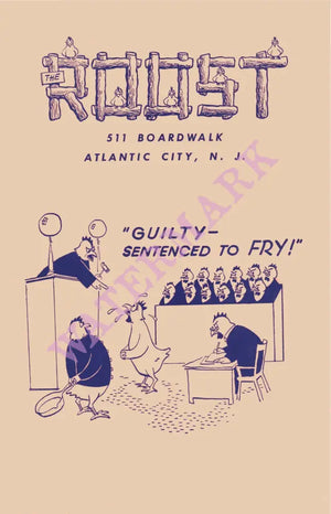 The Roost, Atlantic City 1946/7 Fried Chicken Menu Art