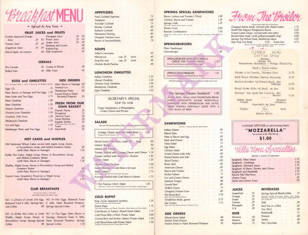 The Springs, Palm Springs 1950s Menu