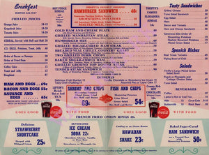 Thrifty's, Santa Monica 1956 Menu