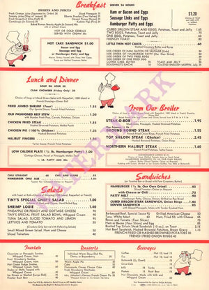 Tiny Naylors, Los Angeles 1963 Menu