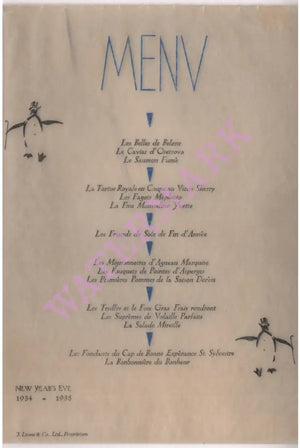 Trocadero Arctic Night New Year's Eve, London 1935-36 Menu