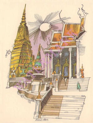 TWA Bangkok David Klein In-Flight Menu Art 1970s