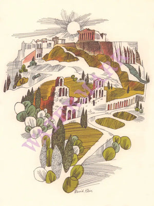 TWA David Klein Athens Parthenon In-flight Menu Art 1960s