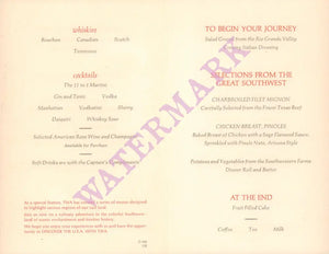 TWA David Klein Silverton to Durango Railroad 1960s inflight menu
