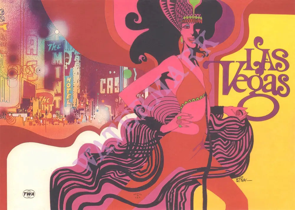 TWA Las Vegas Menu Art, Bob Peak 1970s | Vintage Menu Art TWA Las Vegas Menu Art, Bob Peak 1970s | Vintage Menu Art