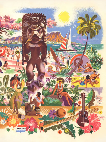United Airlines 1956 Hawaiian Education Workshop “Luau Mokulele” Menu Art
