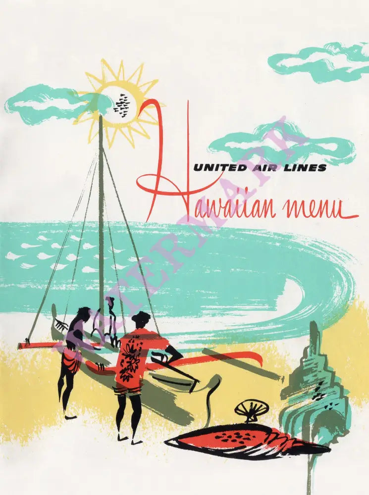 United Airlines, In-flight Menu Hawaii 1950s – Vintage Menu Art United Airlines, In-flight Menu Hawaii 1950s – Vintage Menu Art