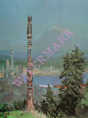 United Airlines, Seattle by Peter Hayward 1977 in-flight menu art