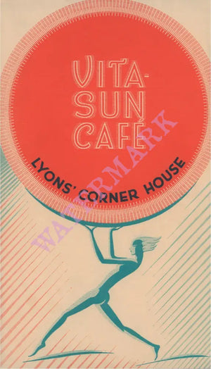 Vita-Sun Café, Lyons' Corner House London 1925s Menu art
