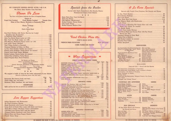 Vivian Laird's Garden of Allah & Bohemia Seal Beach & Long Beach 1940s Menu