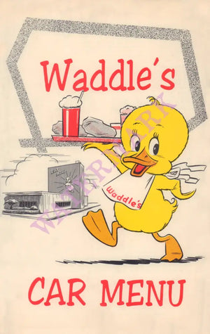 Waddle’s Car Menu for Kids Portland Oregon 1950s Vintage Americana Menus