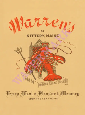 Warren's of Kittery, Maine, 1950s Menu Art