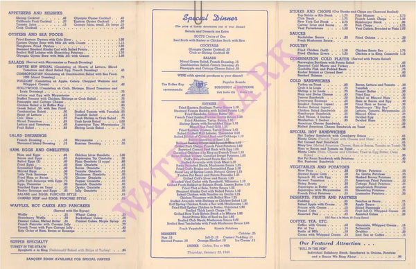 Will King's Koffee Kup, San Francisco 1940s menu