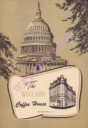 Willard Hotel Coffee House, Washington D.C. 1969 Menu Art