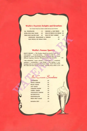 Wolfie's Fort Lauderdale, 1950s Menu