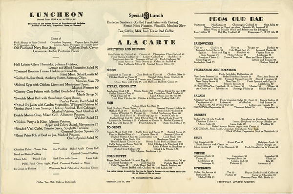 Auditorium Hotel, Chicago 1940 | Vintage Menu Art – lunch menu