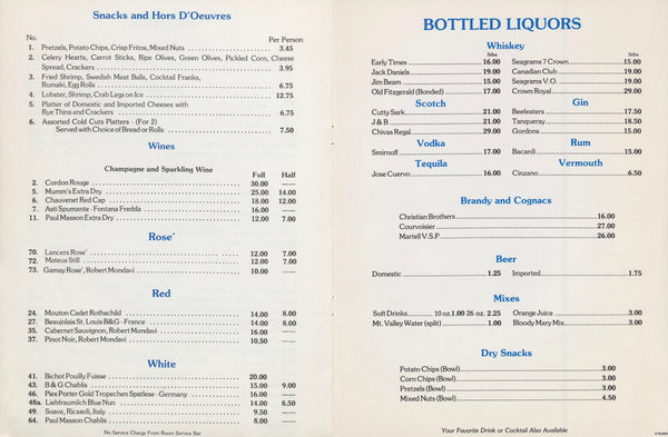 Aladdin Hotel Las Vegas Room Service Wine List
