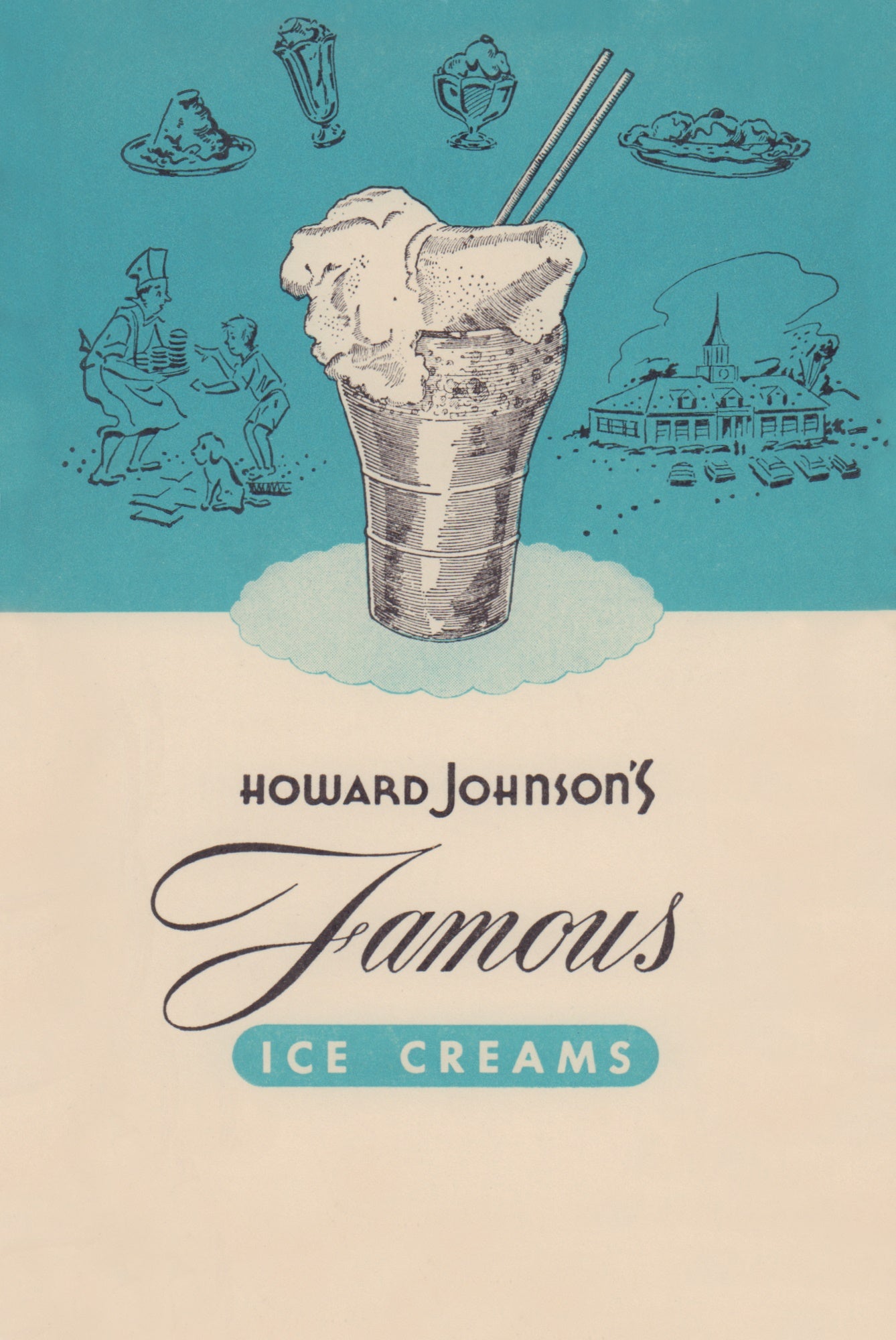 Howard Johnson's Famous Ice Creams 1950 Menu Art