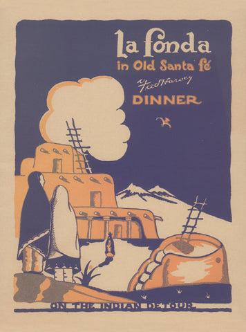 Fred Harvey La Fonda Old Santa Fe 1951 menu art