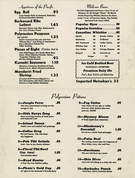 Pub Tiki 2, USA 1950s | Vintage Menu Art – food menu