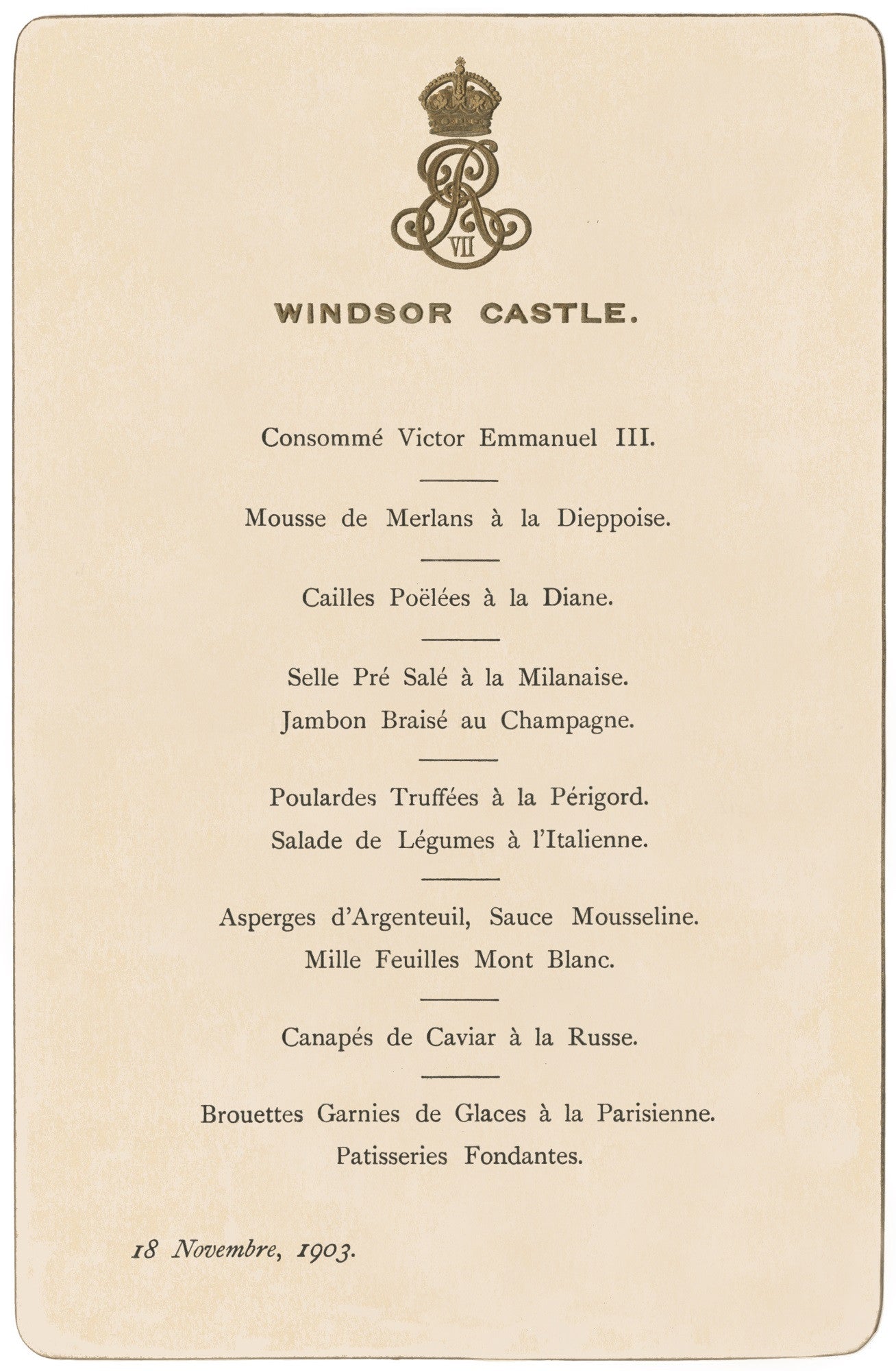 Windsor Castle Lunch November 18 1903 Menu Art