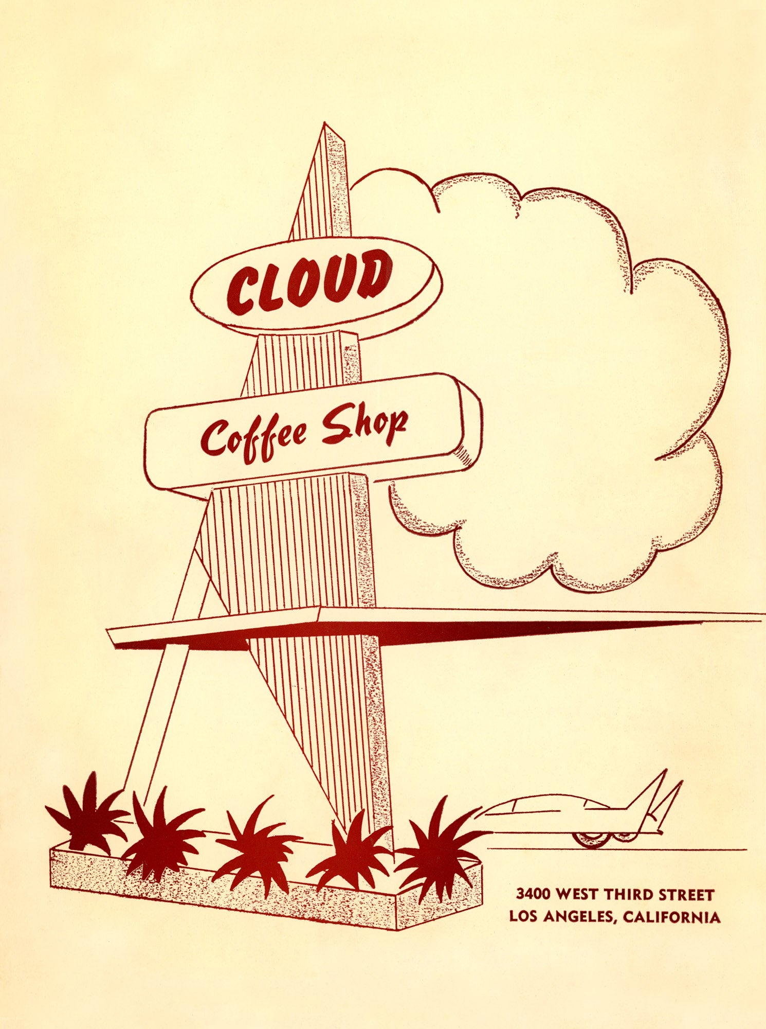 Cloud Coffee Shop, Los Angeles 1950s Menu Design