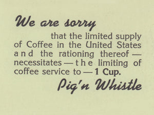 Coffee Rationing, 1943 Menu Notice