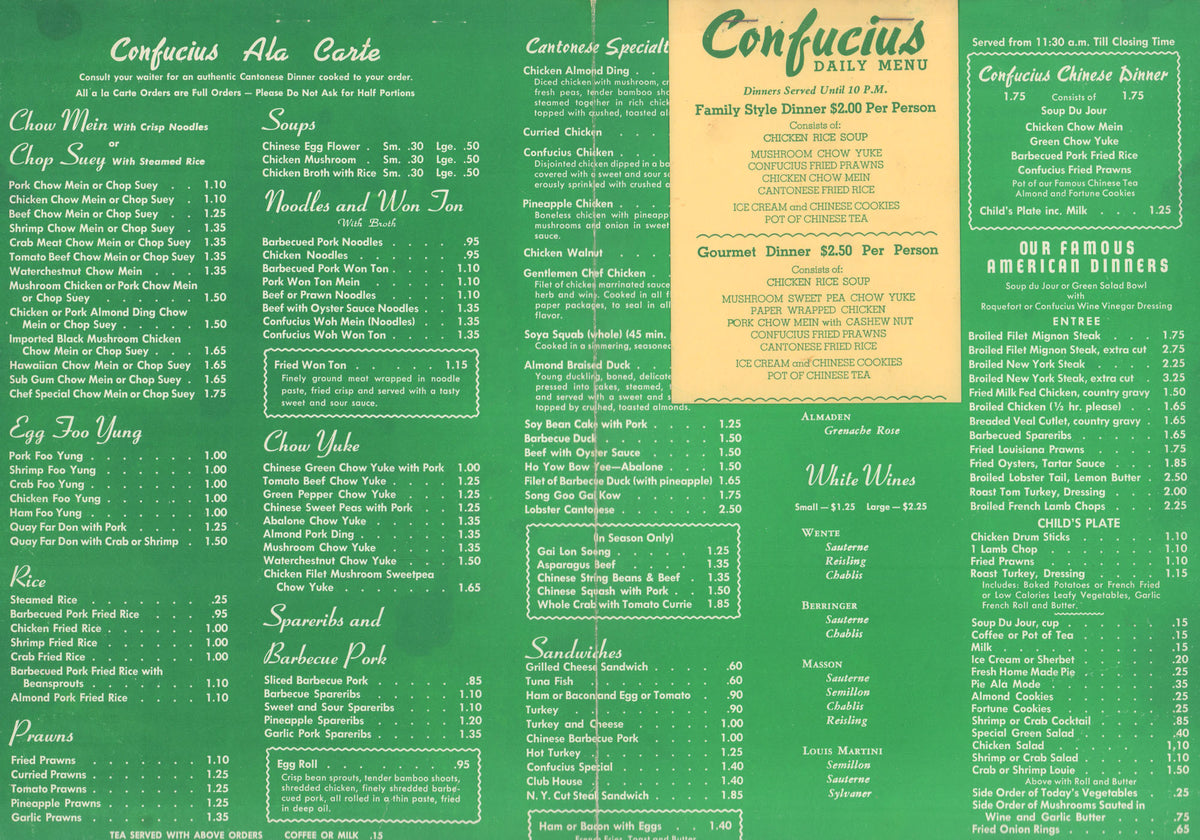 Confucius, Oakland 1950s – Vintage Menu Art