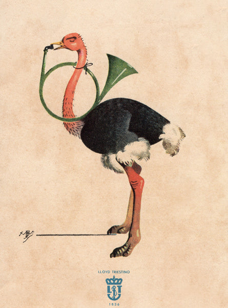 S.S. Conte Verde 1939 Ostrich playing a french horn