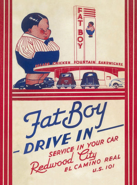 Fat Boy Drive-In, Redwood City, California 1940s Menu Art