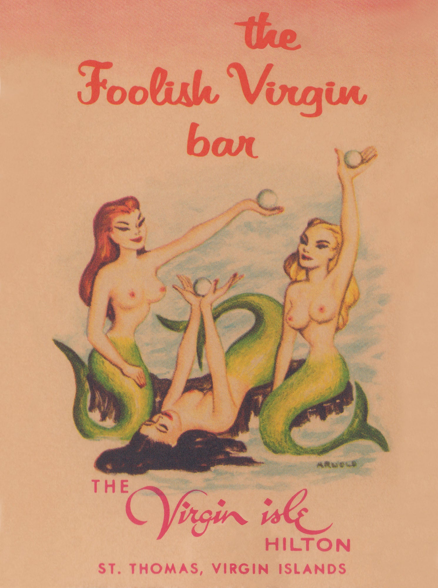 Foolish Virgin Bar, Virgin Isle Hotel, St Thomas 1960s Menu Art