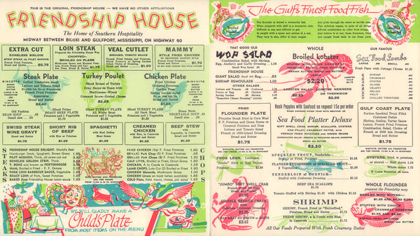 Friendship House, Biloxi 1960 Menu