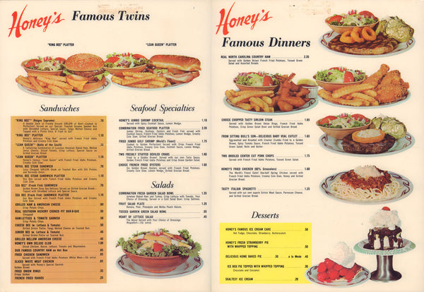 Honey's, North Carolina 1970s Menu