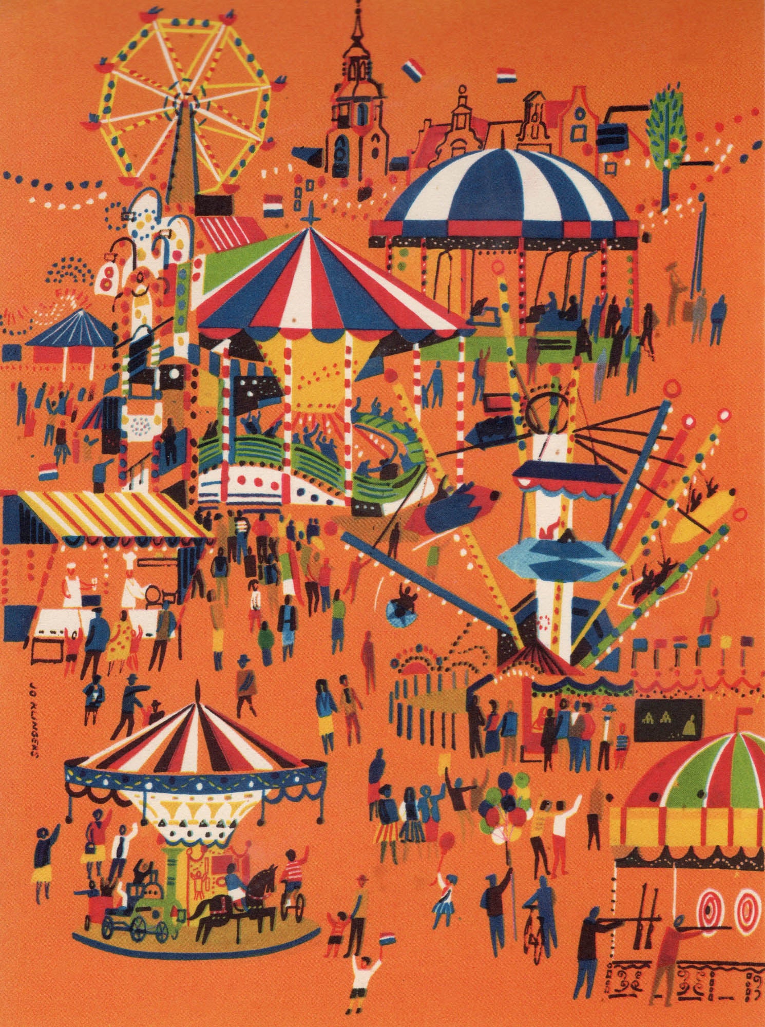 KLM, Artist's Impression Of A Dutch Fairground - Jo Klingers, 1955 Menu Arm