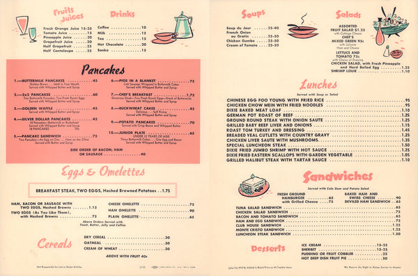 La Cuisine, Fullerton 1959 Menu