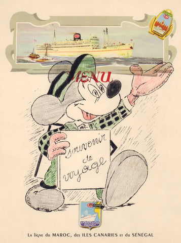 Paquebot “Koutoubia” 1958, Compagnie de Navigation Paquet, Marseille Mickey Mouse Souvenir de voyage