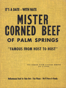 Nate's Deli, "Mr Corned Beef of Palm Springs" 1950s Menu