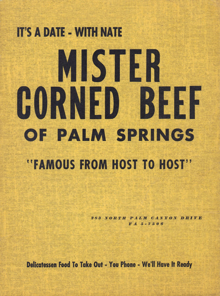 Nate's Deli, "Mr Corned Beef of Palm Springs" 1950s Menu