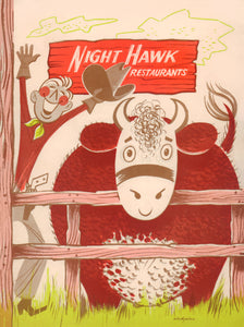 Night Hawk Kids Menu, Austin 1970s  Menu Art
