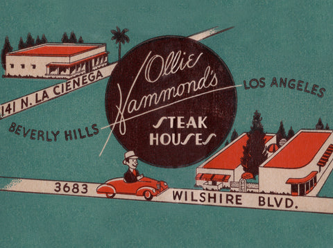 Ollie Hammond's Steak Houses, Matchbook Cover Los Angeles 1930s 