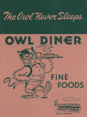 Owl Diner, Clearwater 1948 Menu Art