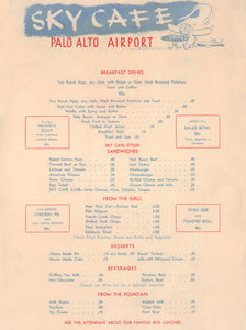 Palo Alto Airport Sky Cafe, 1948 Menu Art