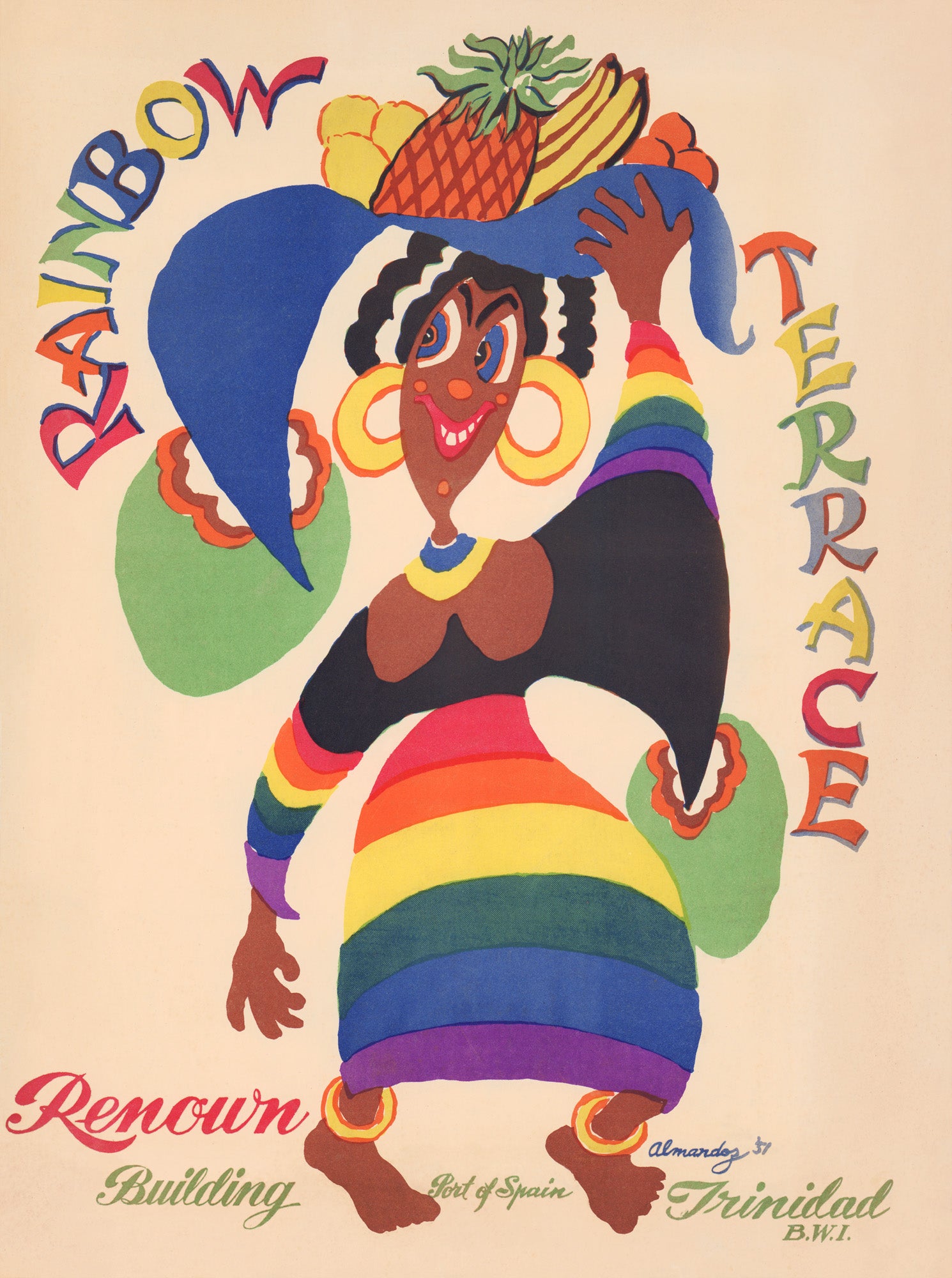 Rainbow Terrace, Port of Spain, Trinidad 1951 Menu Art 