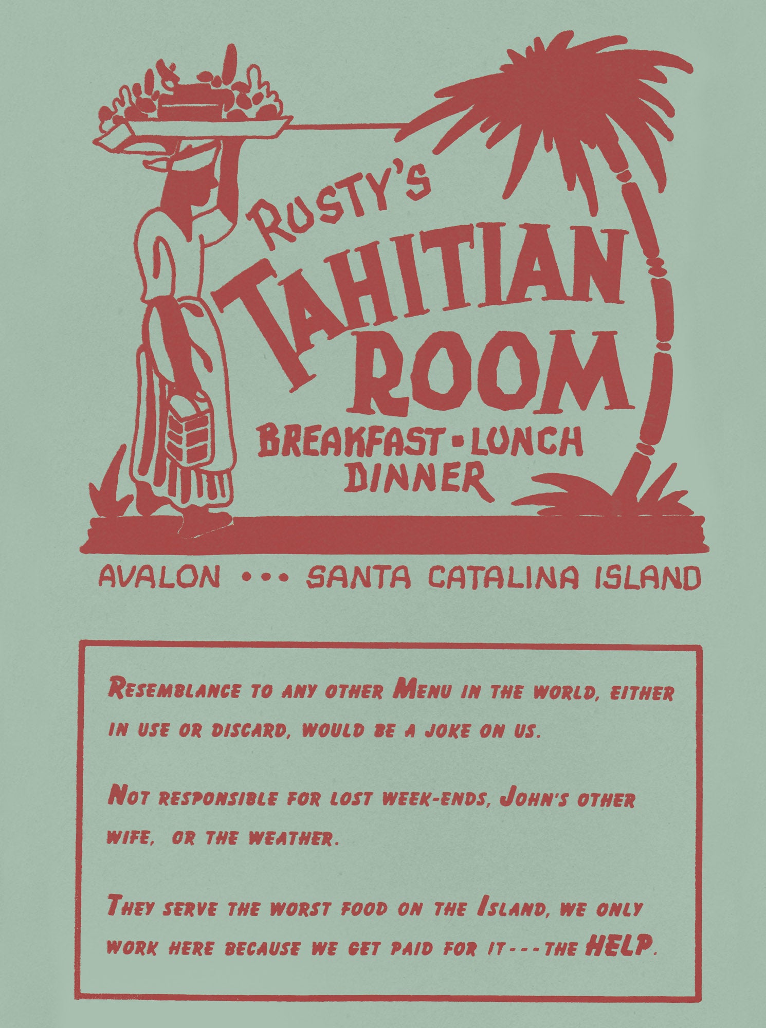 Rusty's Tahitian Room, Santa Catalina Island 1946 Menu Art