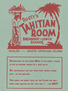 Rusty's Tahitian Room, Santa Catalina Island 1946 Menu Art