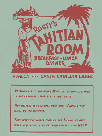 Rusty's Tahitian Room, Santa Catalina Island 1946 Menu Art