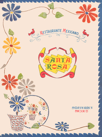 Santa Rosa, Monterrey Mexico 1950s Menu Art